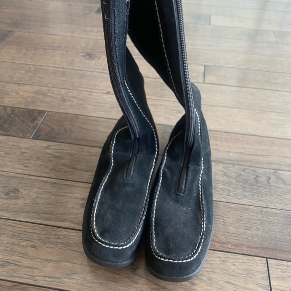 Black Suede Boots with White Stitching - Picture 5 of 7